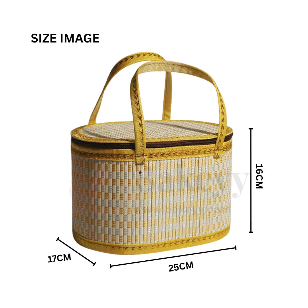 Elegant Oval Woven Storage Basket with Handle & Lid – Yellow 1 Piece