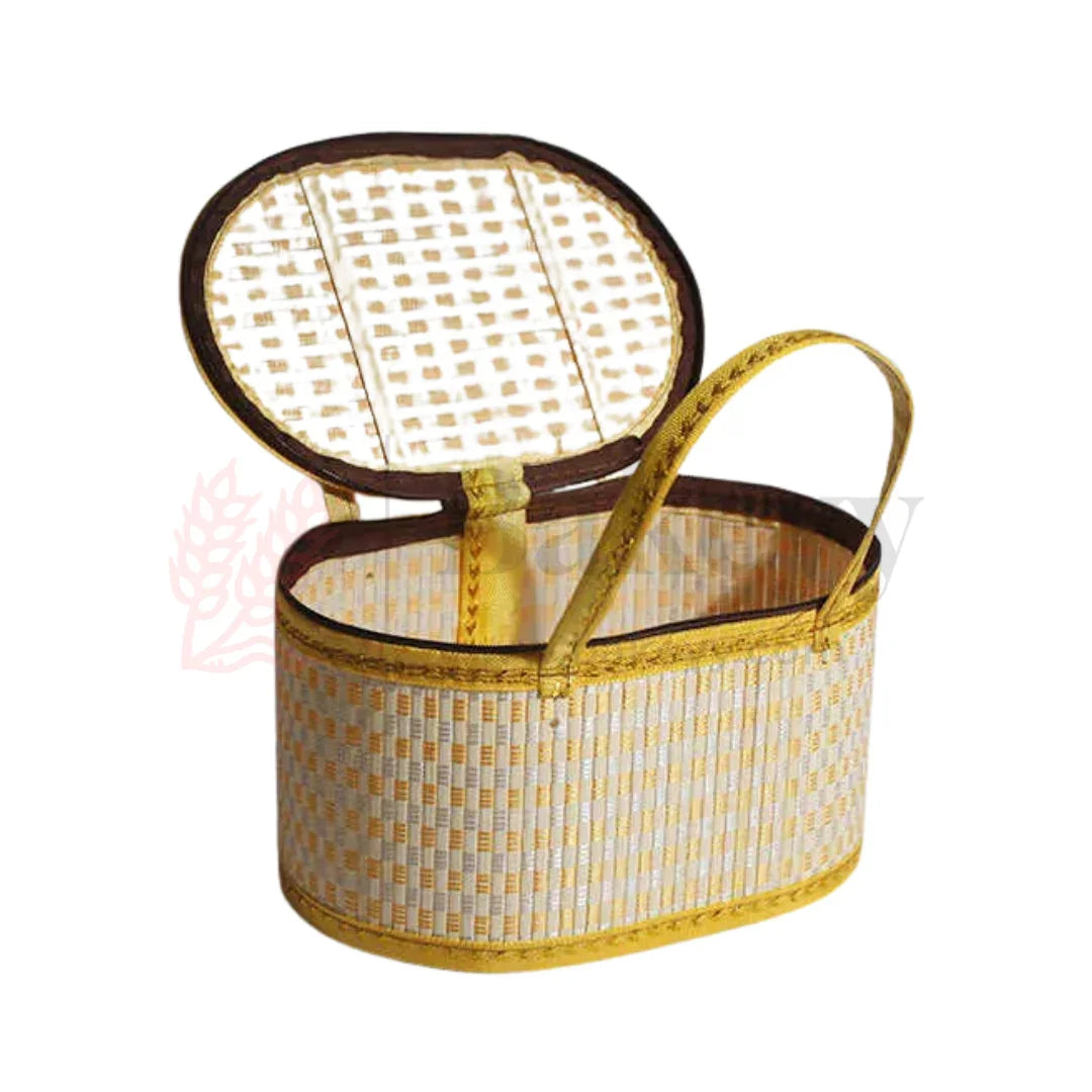 Elegant Oval Woven Storage Basket with Handle & Lid – Yellow 1 Piece