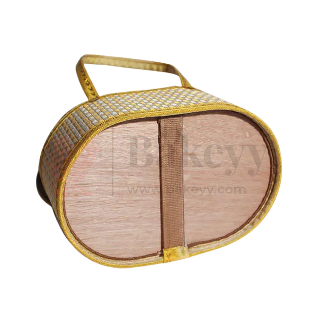 Elegant Oval Woven Storage Basket with Handle & Lid – Yellow 1 Piece