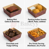 Brownie Bake N Serve Paper Trays | Pack of 50 | Floral Print Square Cups in Red, Blue & Brown for Elegant Baking & Serving