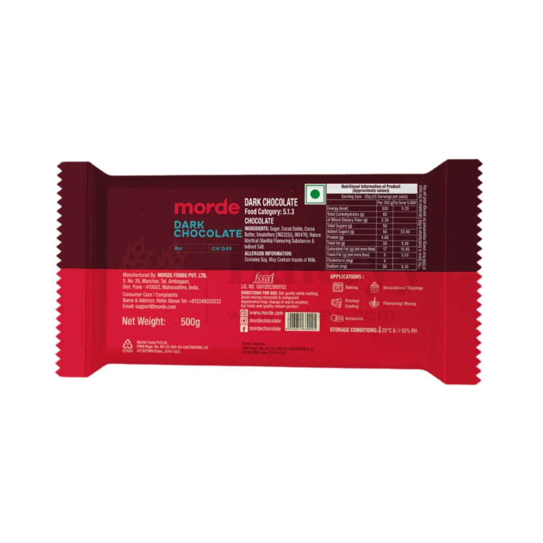 Morde 45% CH D45 Dark Couverture Chocolate Slab – 500g - Bakeyy.com - India - Morde 45% CH D45 Dark Couverture Chocolate Slab – 500g - Default Title