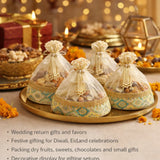 Royal Organza Potli Bag | Wooden Round Base and Pearl Tassel Satin Tie | Premium Potli Bag | Pack of 1