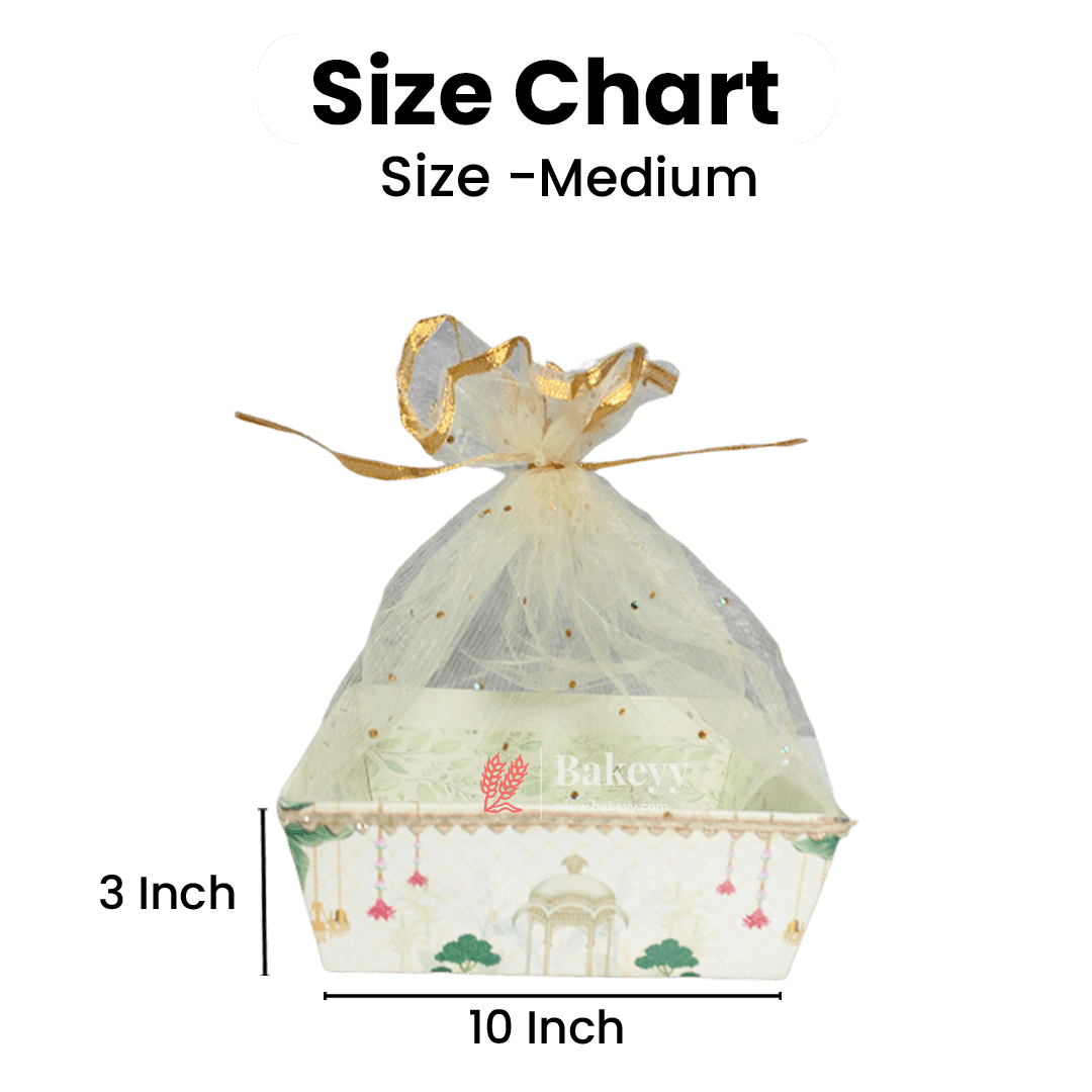 Royal Peacock-Themed Gifting Hamper | Ivory with Golden Net Cover - Pack of 10 - Bakeyy.com - India - Royal Peacock-Themed Gifting Hamper | Ivory with Golden Net Cover - Pack of 10 - Pack of 10 / Small - 8 inches