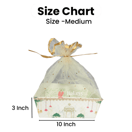 Royal Peacock-Themed Gifting Hamper | Ivory with Golden Net Cover - Pack of 10 - Bakeyy.com - India - Royal Peacock-Themed Gifting Hamper | Ivory with Golden Net Cover - Pack of 10 - Pack of 10 / Small - 8 inches