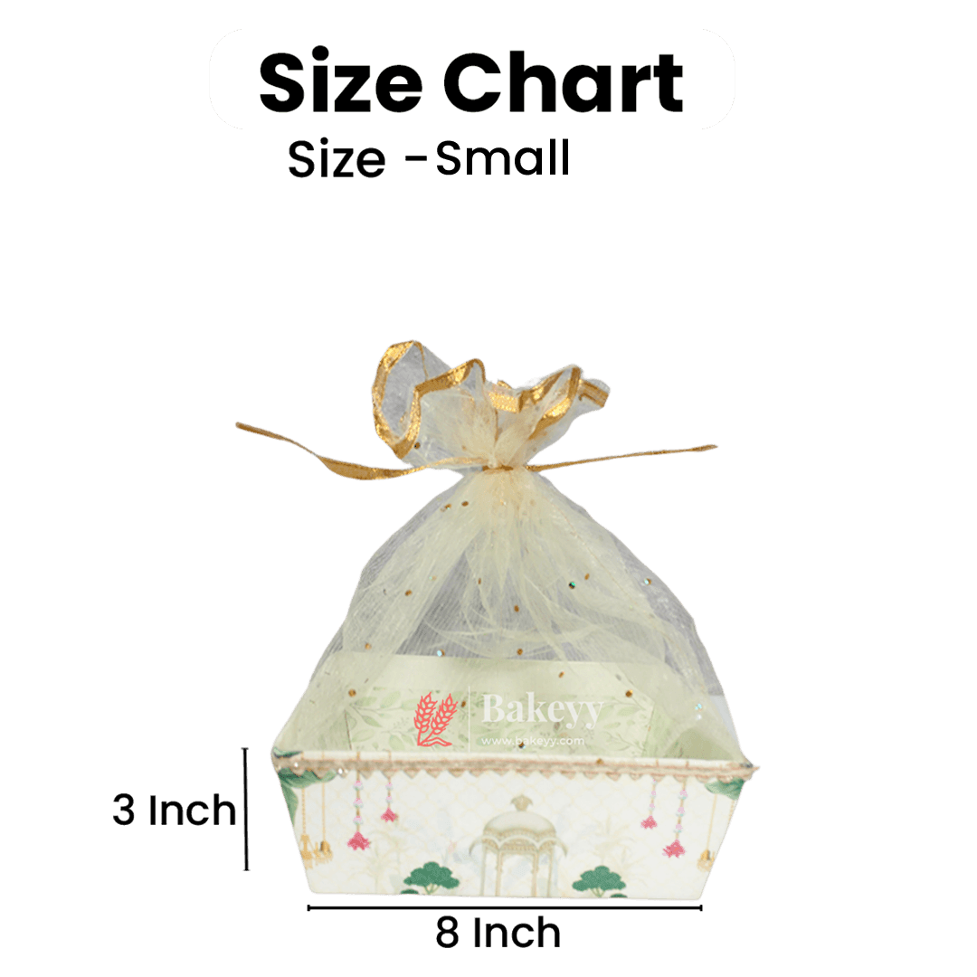 Royal Peacock-Themed Gifting Hamper | Ivory with Golden Net Cover - Pack of 10 - Bakeyy.com - India - Royal Peacock-Themed Gifting Hamper | Ivory with Golden Net Cover - Pack of 10 - Pack of 10 / Small - 8 inches