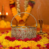5 inch Royal Silver Metal Basket  | Elegant Serving & Gifting Accessory |  Gift Baskets For Dry Fruits ,Gift Hampers, Return Gift For Wedding, Anniversary, Birthday, House Warming