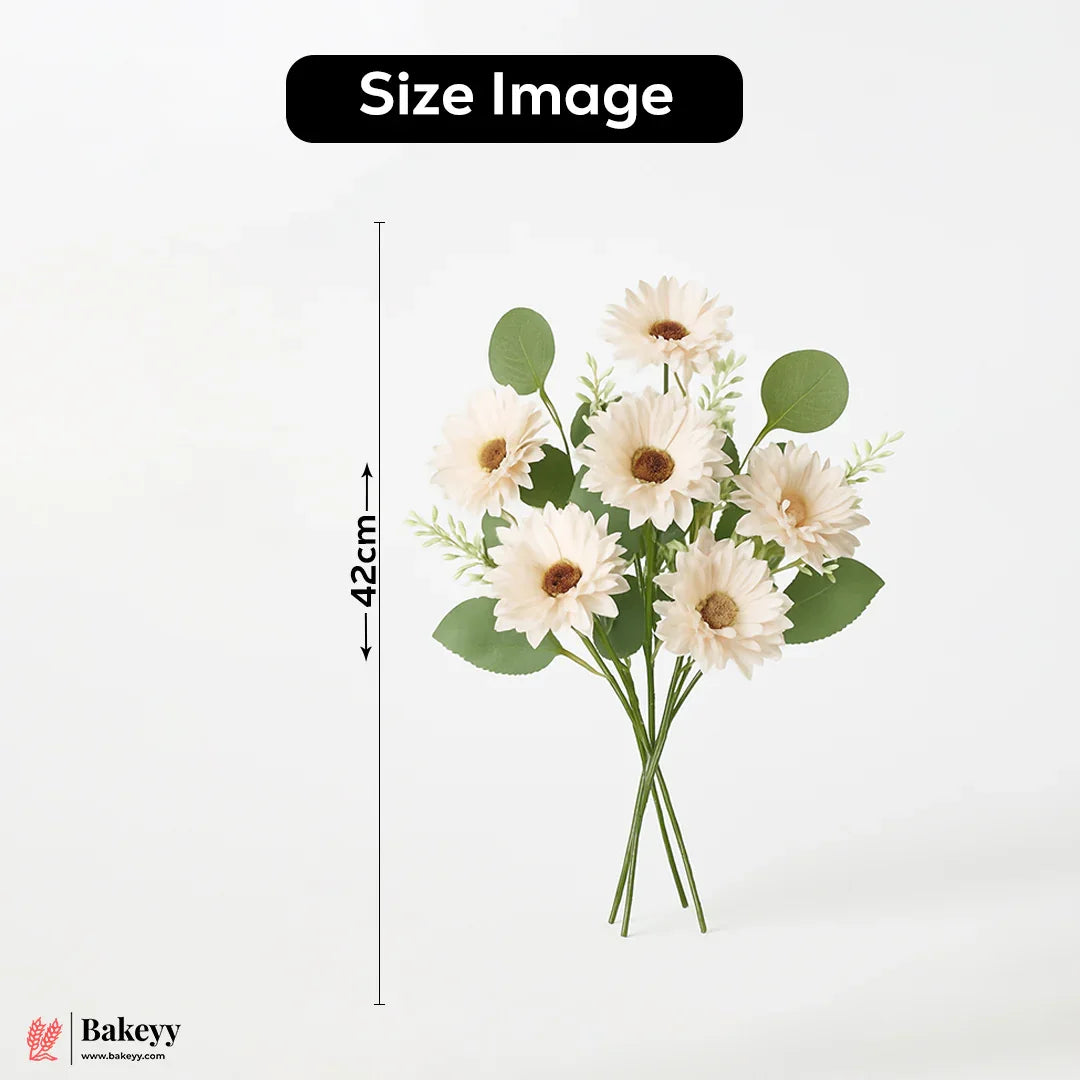 Artificial Gerbera Daisy Flower Bunch – 42cm | Gradient Of Light Pink And Off White| Decorative Stick for Home & Events | Pack Of 1