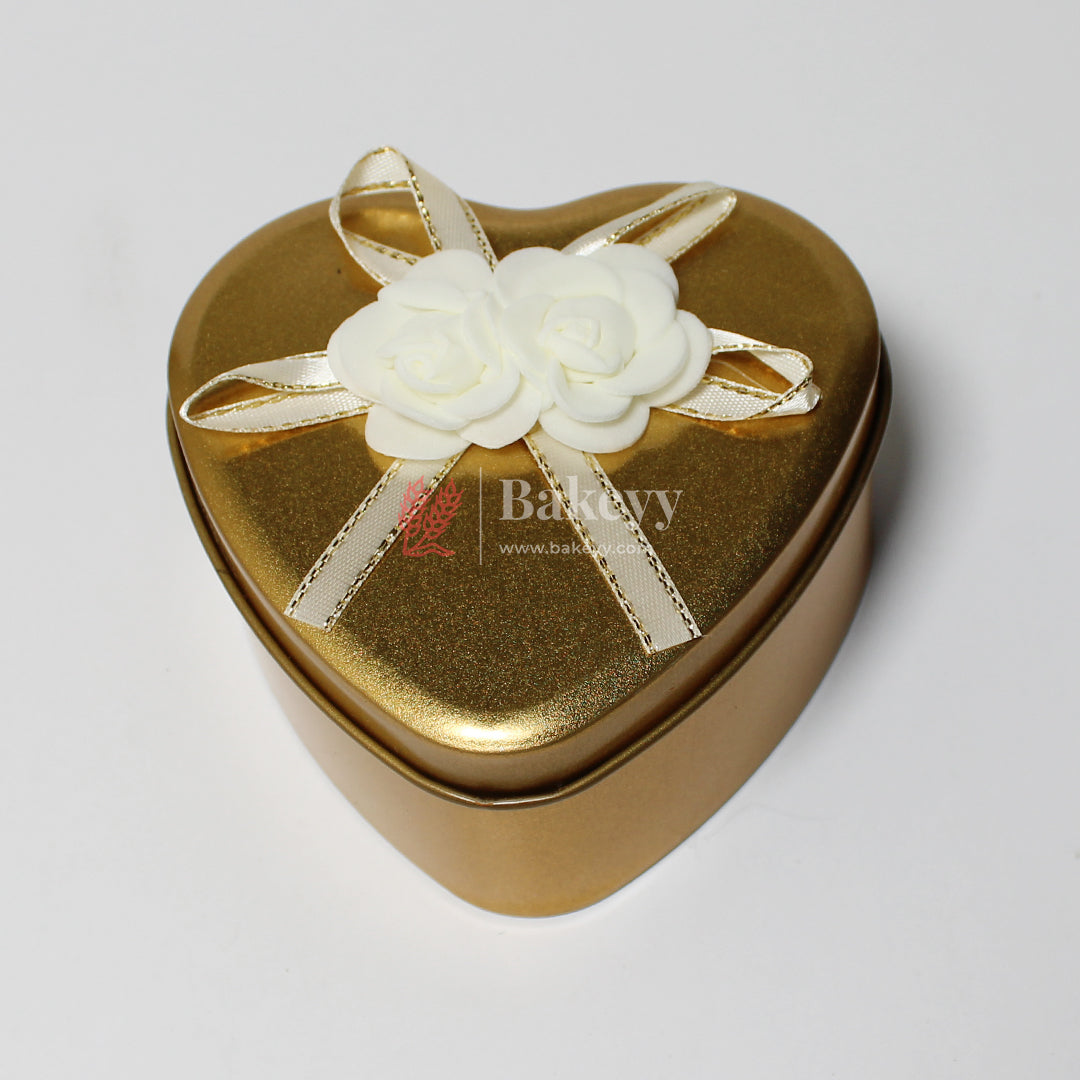 Medium | Gold and Silver Heart Empty Decorative Tin Box | Gift Box | Chocolate Box | Sweet Box | Jewellery Box | Luxury Box | Pack of 6