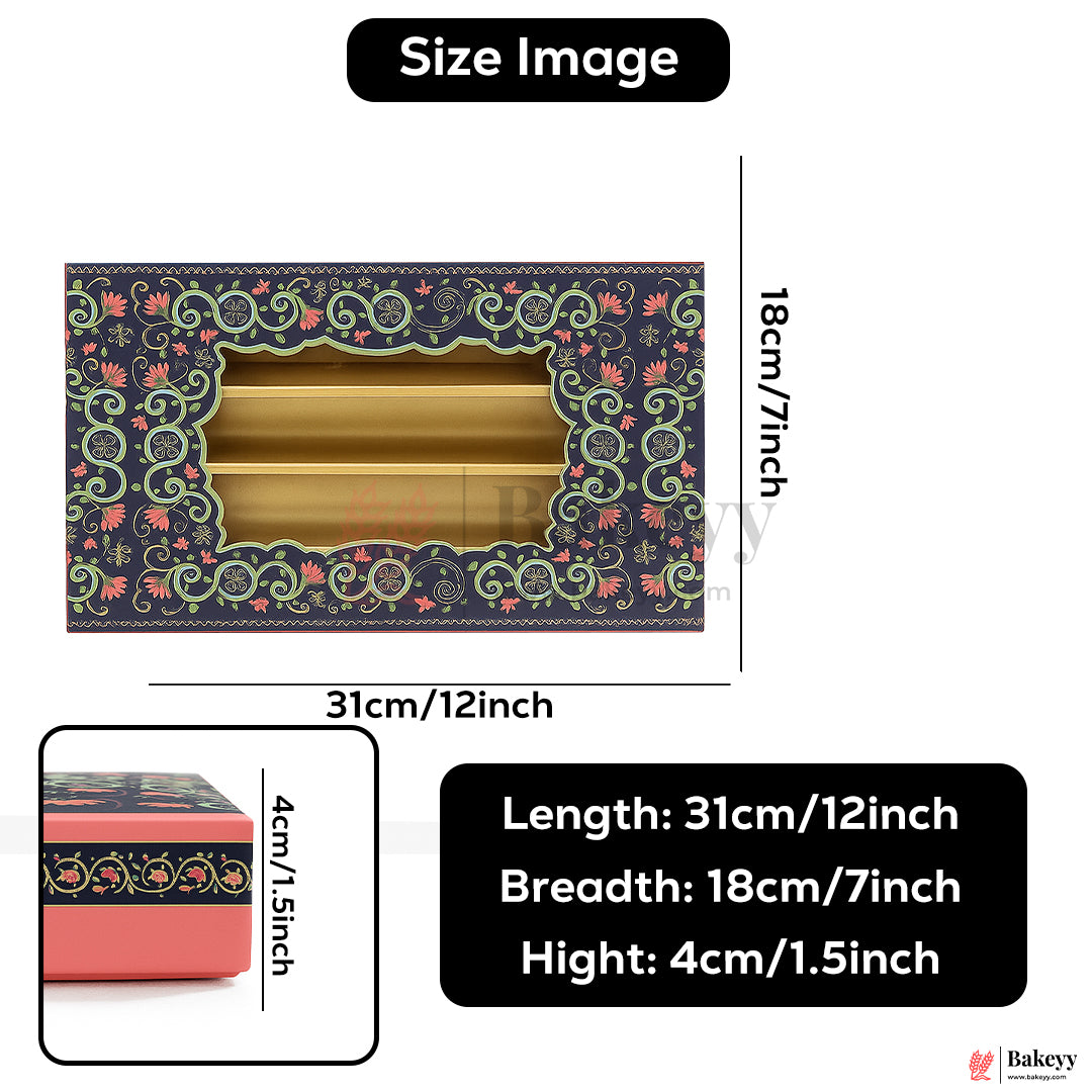 One Kg Sweet Box | 12x7x1.5 Inch | Premium Decorative Dry Fruit & Sweet Box – 4 Compartment Gift Packaging | 1 Piece