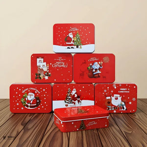 Rectangle Christmas Gift Storage Box | Christmas Cookie & Chocolate Tin Box | Pack of 6 - Bakeyy.com - India - Rectangle Christmas Gift Storage Box | Christmas Cookie & Chocolate Tin Box | Pack of 6 - 12x9x4 cm 330.00
