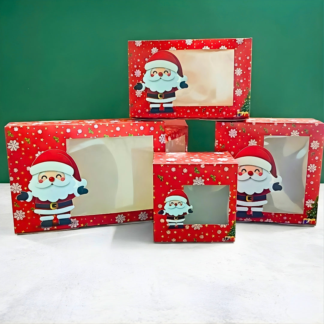 Santa Theme Red Pastry Box | Christmas Pastry Box | Festive Bakery Packaging | Multi-Sizes | Pack of 25