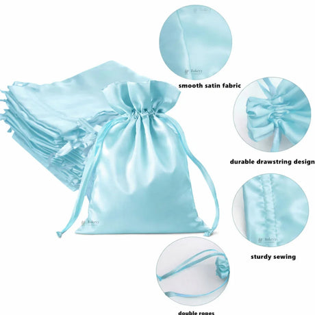 Satin Drawstring Potli Bags | Pastel Blue Color | 3 Size Options | Pack of 25