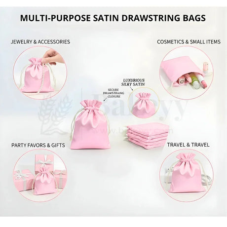 Satin Drawstring Potli Bags | Light Pink Color | 3 Size Options | Pack of 25