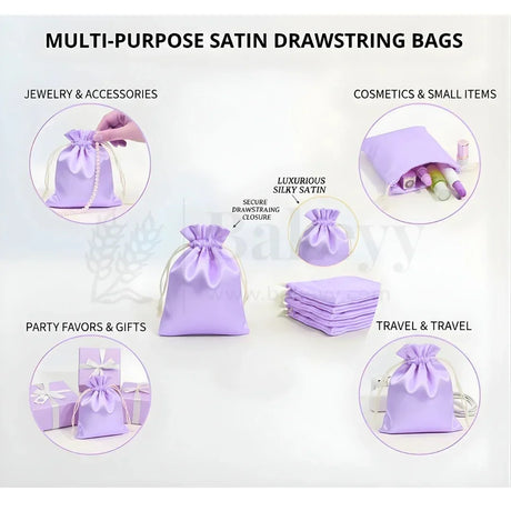 Satin Drawstring Potli Bags | Lavendef Color | 3 Size Options | Pack of 25