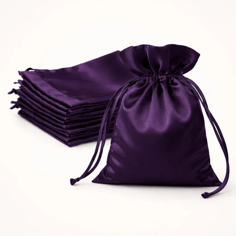 Satin Drawstring Potli Bags | Dark Purple Color | 3 Size Options | Pack of 25