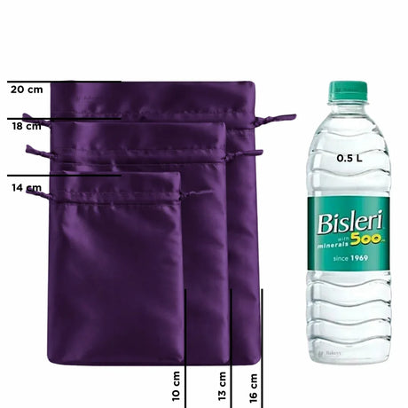 Satin Drawstring Potli Bags | Dark Purple Color | 3 Size Options | Pack of 25