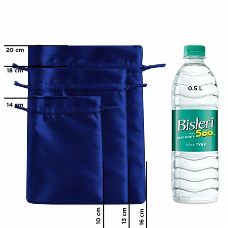 Satin Drawstring Potli Bags | Dark Blue Color | 3 Size Options | Pack of 25