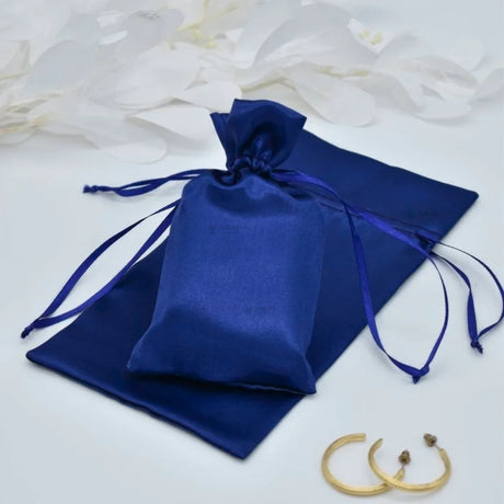 Satin Drawstring Potli Bags | Dark Blue Color | 3 Size Options | Pack of 25