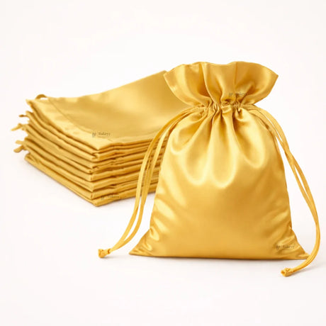 Satin Drawstring Potli Bags | Gold Color | 3 Size Options | Pack of 25