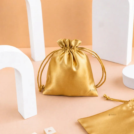 Satin Drawstring Potli Bags | Gold Color | 3 Size Options | Pack of 25