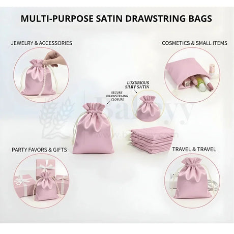 Satin Drawstring Potli Bags | Onion Pink Color | 3 Size Options | Pack of 25
