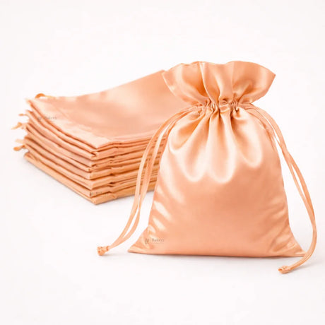 Satin Drawstring Potli Bags | Peach Color | 3 Size Options | Pack of 25
