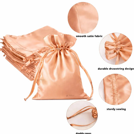 Satin Drawstring Potli Bags | Peach Color | 3 Size Options | Pack of 25