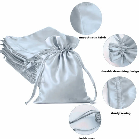 Satin Drawstring Potli Bags | Grey Color | 3 Size Options | Pack of 25