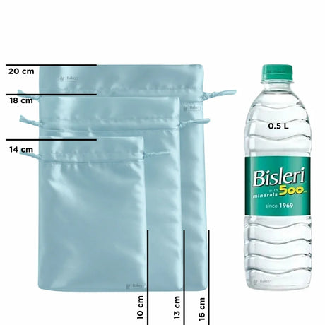 Satin Drawstring Potli Bags | Powder Blue Color | 3 Size Options | Pack of 25