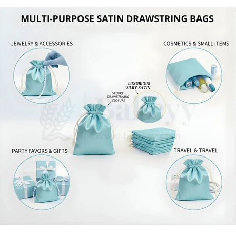 Satin Drawstring Potli Bags | Powder Blue Color | 3 Size Options | Pack of 25