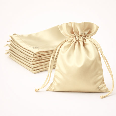 Satin Drawstring Potli Bags | Cream Color Color | 3 Size Options | Pack of 25