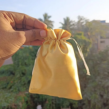 Satin Drawstring Potli Bags | Gold Color | 3 Size Options | Pack of 25