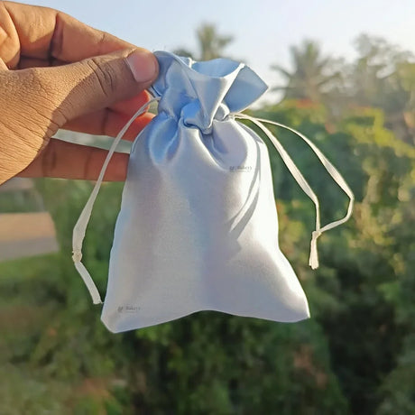 Satin Drawstring Potli Bags | Powder Blue Color | 3 Size Options | Pack of 25
