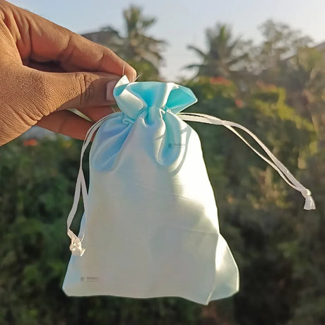 Satin Drawstring Potli Bags | Pastel Blue Color | 3 Size Options | Pack of 25