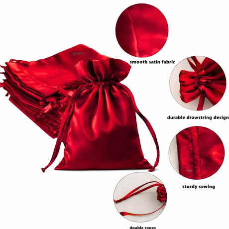 Satin Drawstring Potli Bags | Red Color | 3 Size Options | Pack of 25