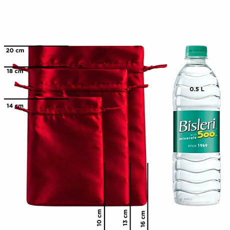 Satin Drawstring Potli Bags | Red Color | 3 Size Options | Pack of 25