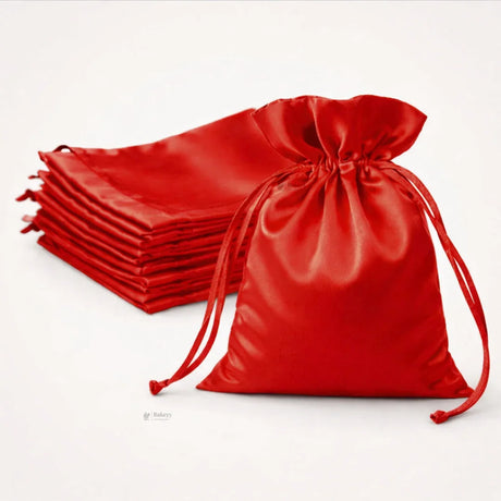 Satin Drawstring Potli Bags | Red Color | 3 Size Options | Pack of 25
