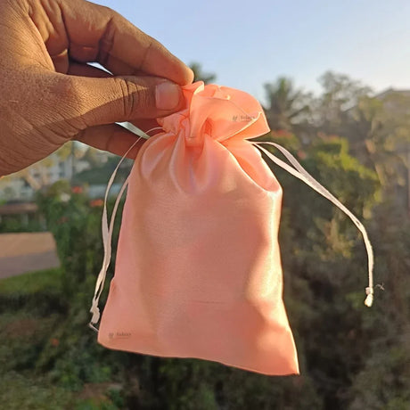 Satin Drawstring Potli Bags | Peach Color | 3 Size Options | Pack of 25