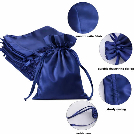Satin Drawstring Potli Bags | Dark Blue Color | 3 Size Options | Pack of 25