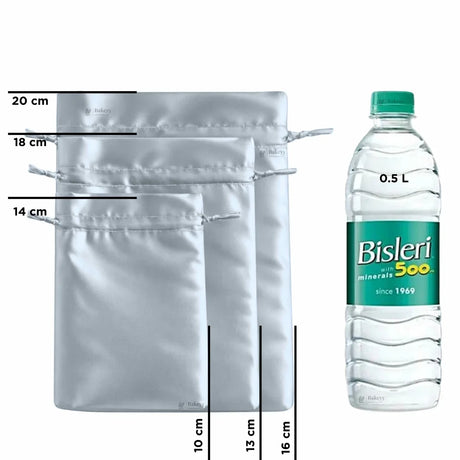 Satin Drawstring Potli Bags | Grey Color | 3 Size Options | Pack of 25