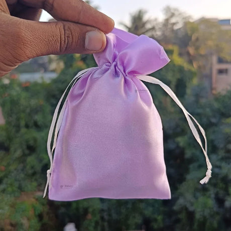 Satin Drawstring Potli Bags | Lavender Color | 3 Size Options | Pack of 25
