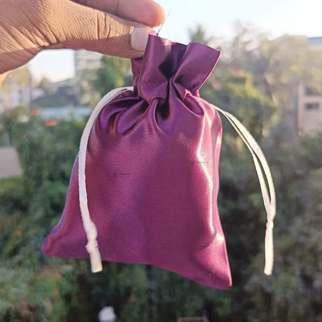 Satin Drawstring Potli Bags | Dark Purple Color | 3 Size Options | Pack of 25