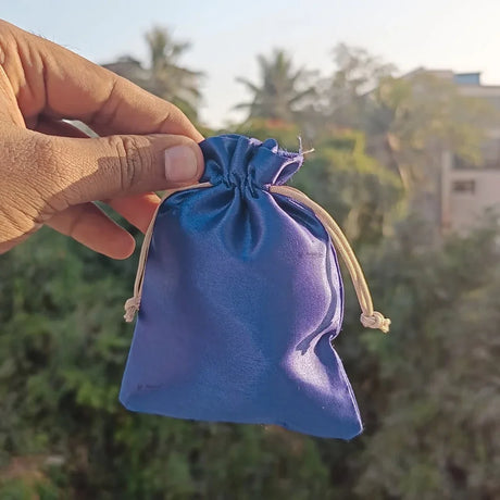 Satin Drawstring Potli Bags | Dark Blue Color | 3 Size Options | Pack of 25