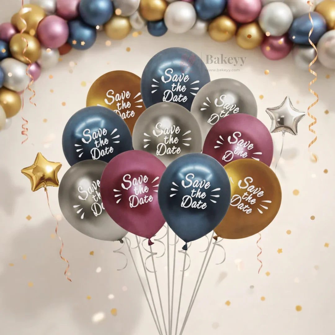 Save The Date Printed Balloons Set | Pieces 10 | Engagement & Wedding Decor Balloons | Pack of 1