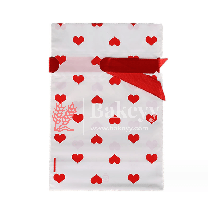 Red Hearts Stand Up Treat Favor Bags Gift Wrapper Bags for Candy Cookie Chocolate | Pack of 50 | - Bakeyy.com - India