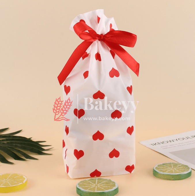 Red Hearts Stand Up Treat Favor Bags Gift Wrapper Bags for Candy Cookie Chocolate | Pack of 50 | - Bakeyy.com - India