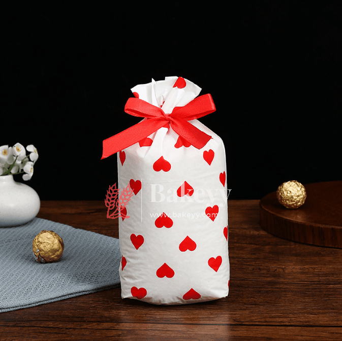 Red Hearts Stand Up Treat Favor Bags Gift Wrapper Bags for Candy Cookie Chocolate | Pack of 50 | - Bakeyy.com - India - Red Hearts Stand Up Treat Favor Bags Gift Wrapper Bags for Candy Cookie Chocolate | Pack of 50 | - Medium