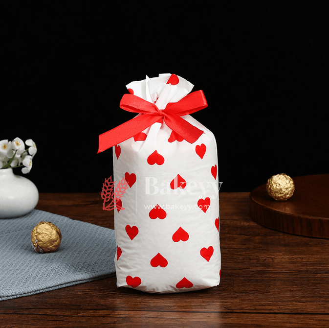 Red Hearts Stand Up Treat Favor Bags Gift Wrapper Bags for Candy Cookie Chocolate | Pack of 50 | - Bakeyy.com - India