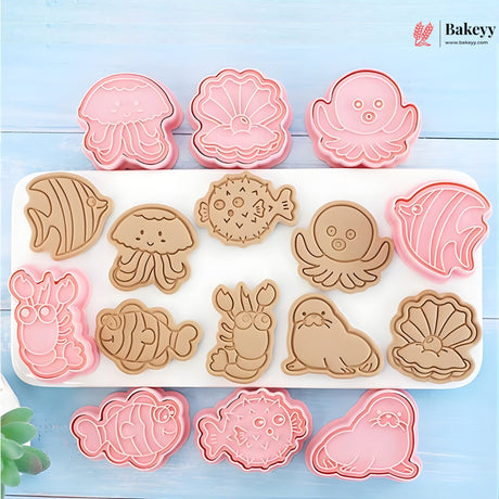 Sea Creatures Theme Cookie Cutter & Embosser | Set 8 Piece | Pack of 1