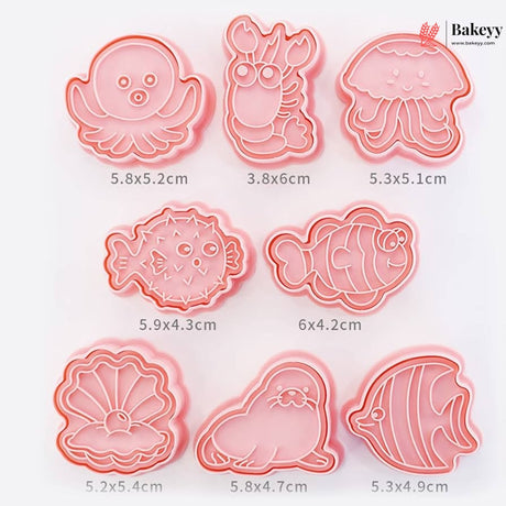 Sea Creatures Theme Cookie Cutter & Embosser | Set 8 Piece | Pack of 1